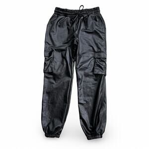 Sweet Envy Faux Leather Cargo Joggers Black Size M Stretch Waist Streetwear